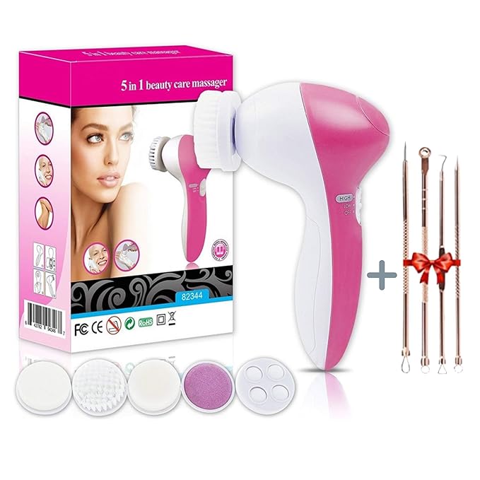 Facial Cleansing Brush 5 in 1 Portable Electric Facial Massager with 5 Spin Brush Heads for Acne, Blackheads, Dead Skin and All Skin Care and Acne Tool