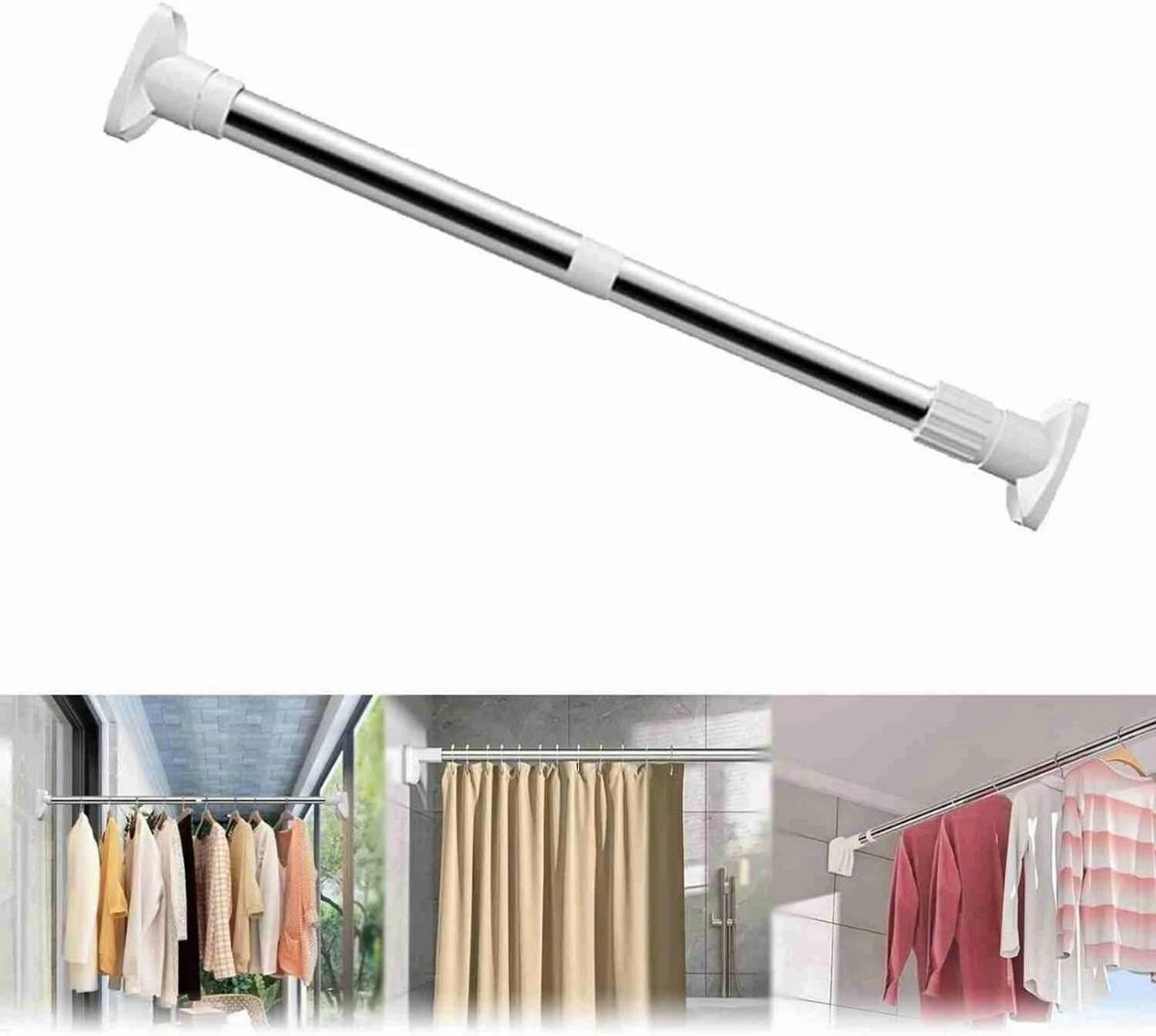 Adjustable Tension Rod – Drill-Free Curtain & Clothes Drying Rod (Up to 9 Feet)