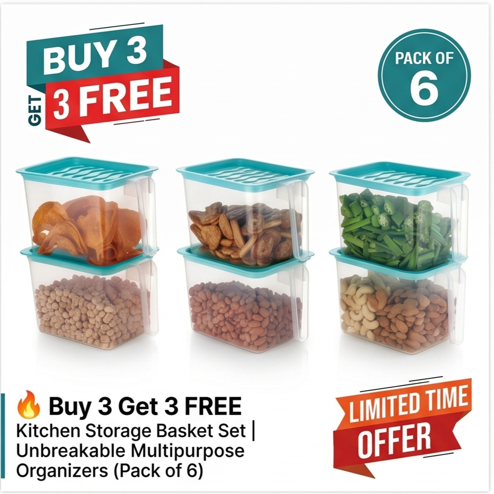Buy 3 Get 3 FREE Kitchen Storage Basket Set | Unbreakable Multipurpose Organizers (Pack of 6)