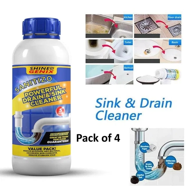 PowerDrain™ Fast-Acting Drain & Sink Cleaner – Clears Hair, Grease & Tough Clogs (Pack of 4)