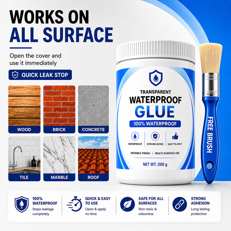 AquaSeal™ Transparent Waterproof Leak Repair Glue | Buy 1 Get 1 Free | 2 Bottles + Free Applicator Brush